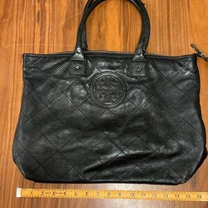 Tory Burch Black Quilted Leather Tote Bag